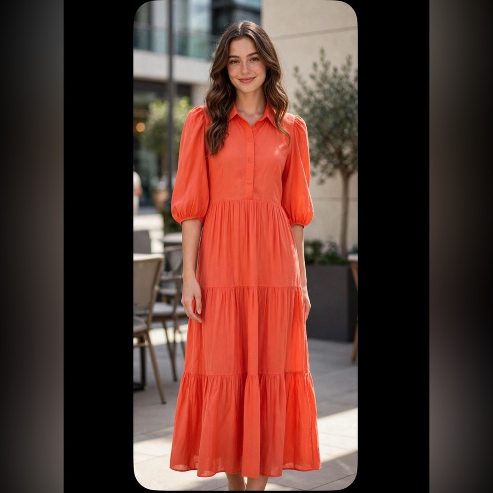 💥🆕💥TCEC Tiered Coral Midi Dress Size Medium